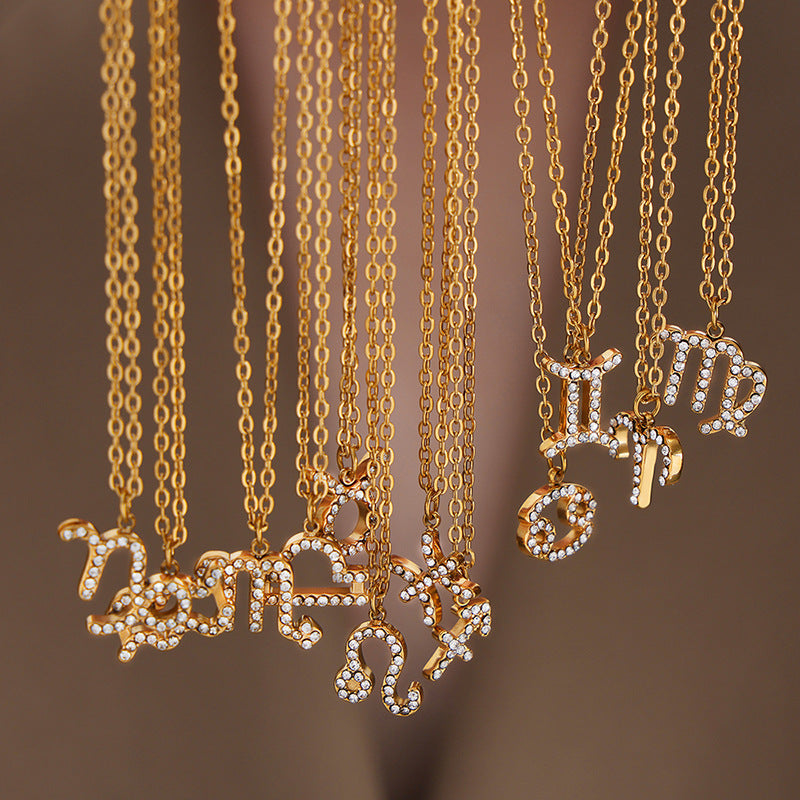 18K gold exquisite and dazzling twelve constellations diamond design light luxury style necklace