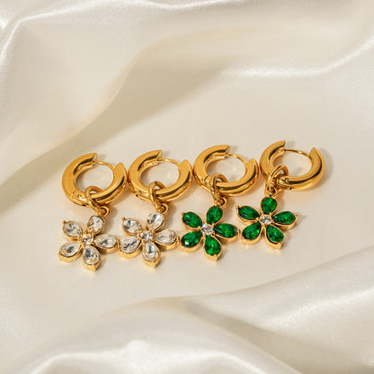 18K Gold Exquisite Dazzling Flower Inlaid Zircon Design Earrings
