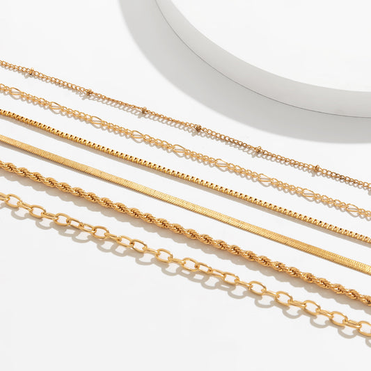 18K gold trendy simple stacked design bracelet set