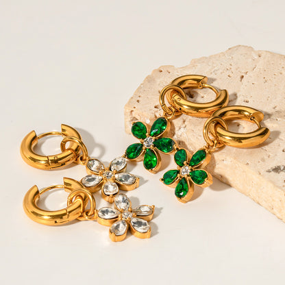 18K Gold Exquisite Dazzling Flower Inlaid Zircon Design Earrings