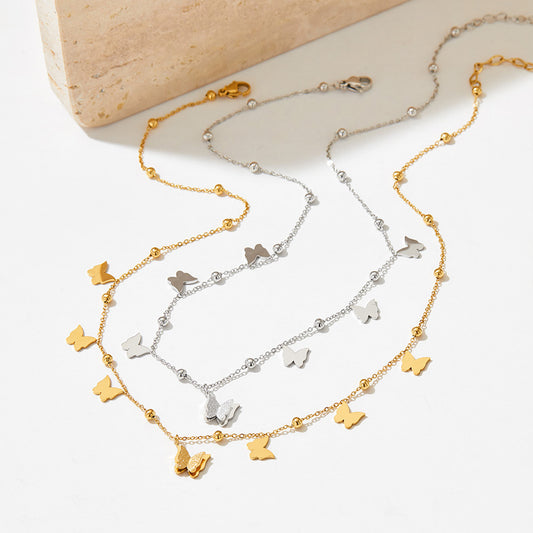 18K Gold Exquisite Simple Butterfly and Bead Design Versatile Necklace
