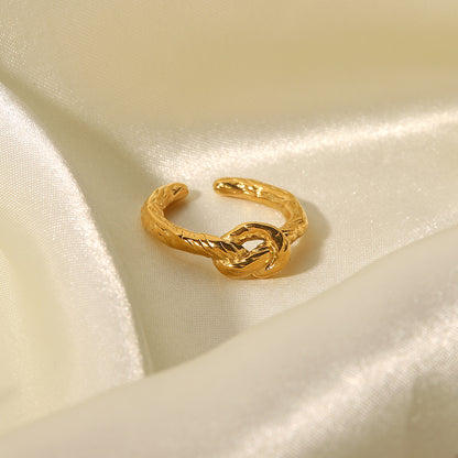 18K Gold Plated High Polished Irregular Texture Knot Open Ring
