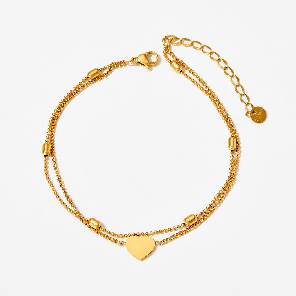 18K gold exquisite simple round beads with love double-layer design bracelet