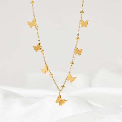 18K Gold Exquisite Simple Butterfly and Bead Design Versatile Necklace