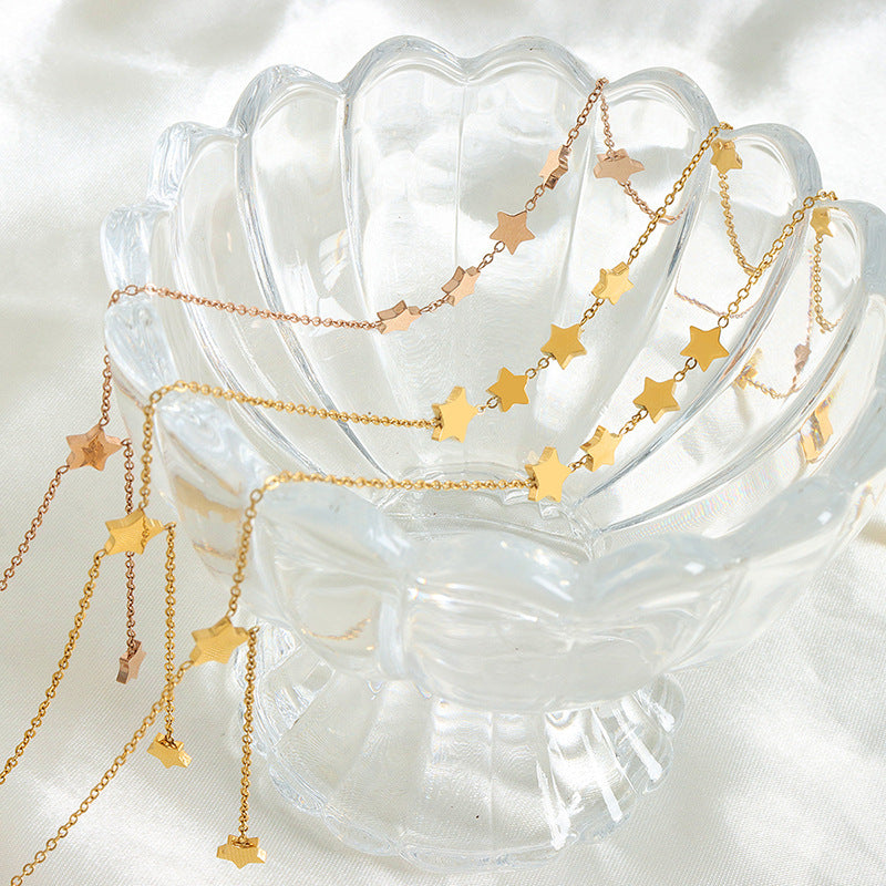 18K gold exquisite vintage star-shaped necklace with tassel design and versatile
