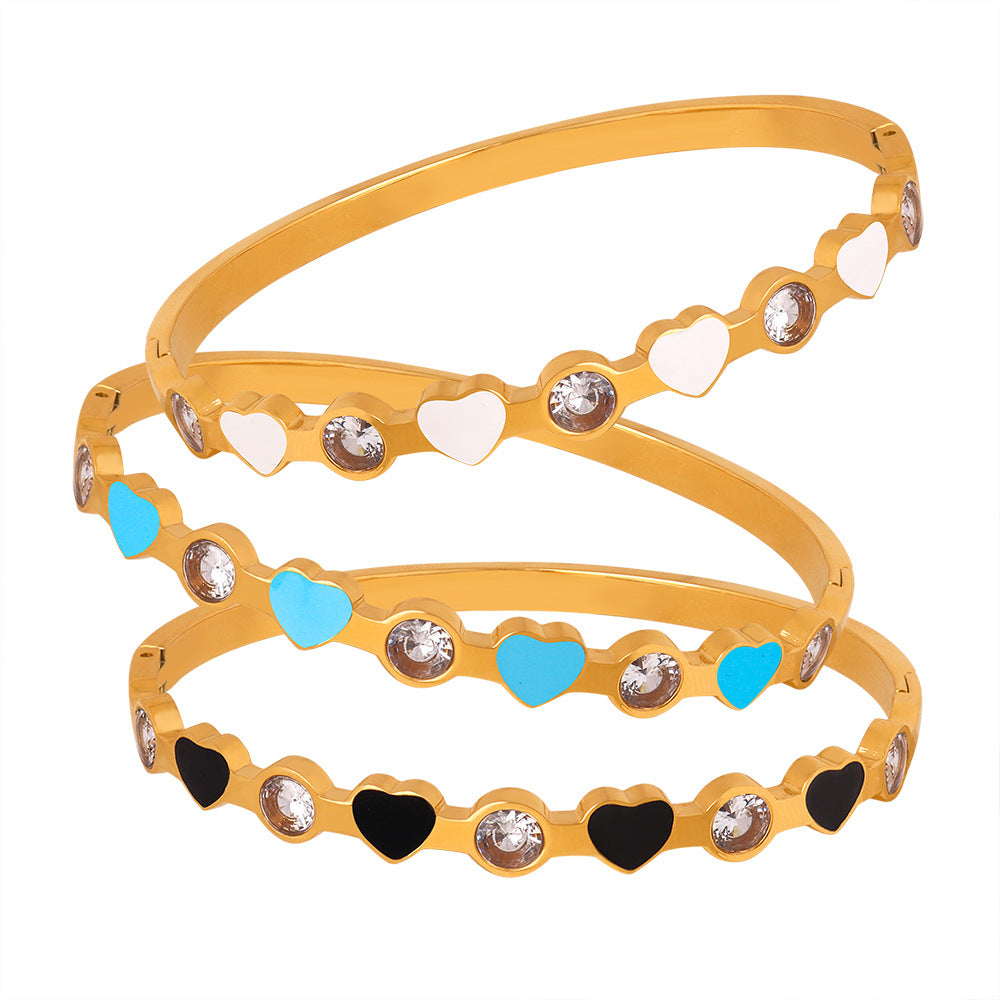 18K gold classic fashionable heart-shaped stitching round zircon design bracelet