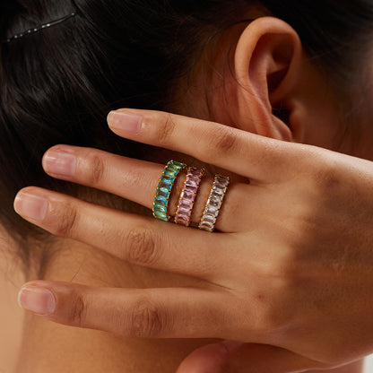 18K Gold Exquisite Fashion Inlaid Colorful Zircon Design Versatile Ring